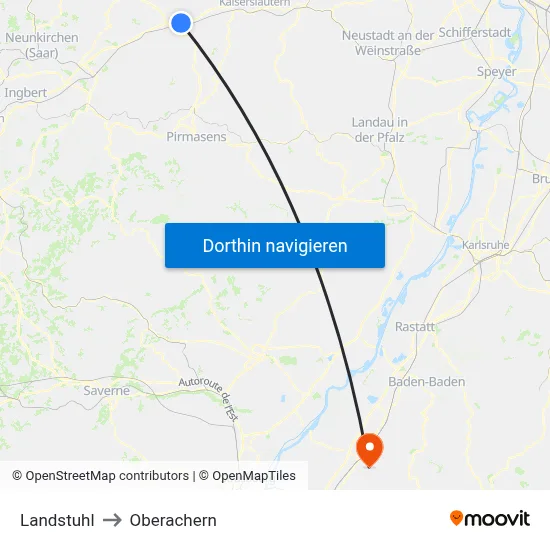 Landstuhl to Oberachern map