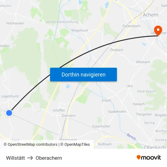 Willstätt to Oberachern map