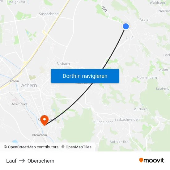 Lauf to Oberachern map