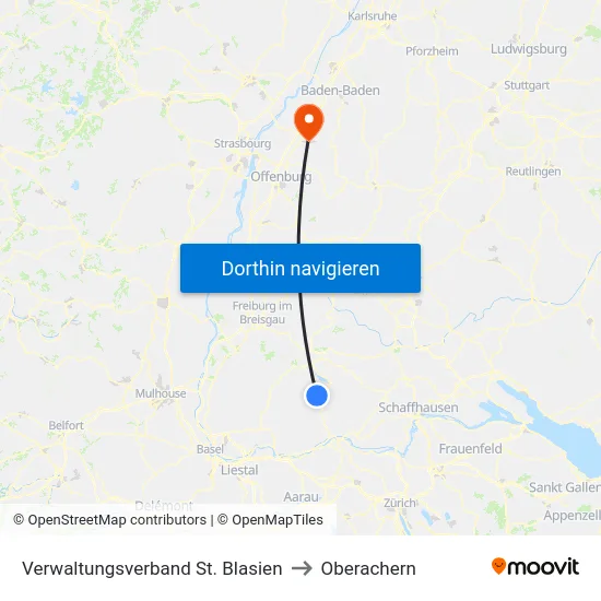 Verwaltungsverband St. Blasien to Oberachern map