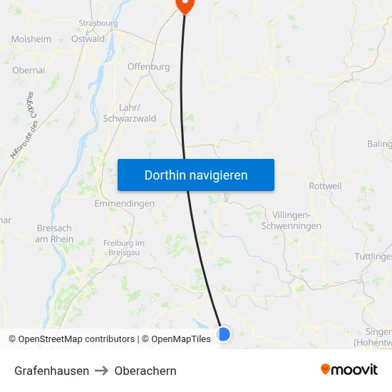 Grafenhausen to Oberachern map