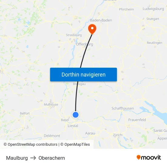 Maulburg to Oberachern map