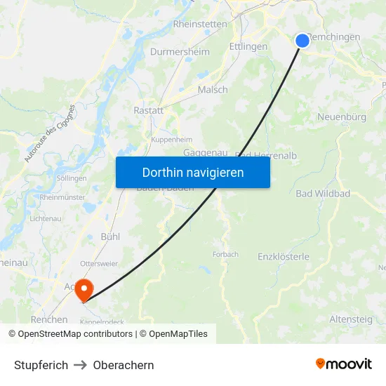 Stupferich to Oberachern map