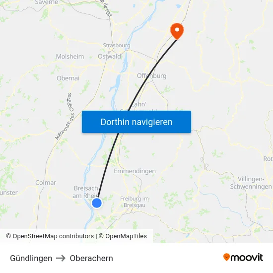 Gündlingen to Oberachern map