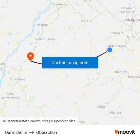 Darmsheim to Oberachern map