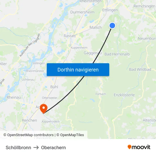 Schöllbronn to Oberachern map