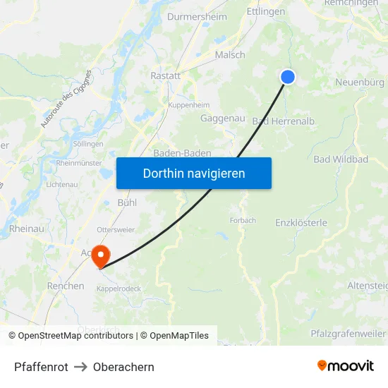 Pfaffenrot to Oberachern map