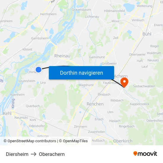 Diersheim to Oberachern map