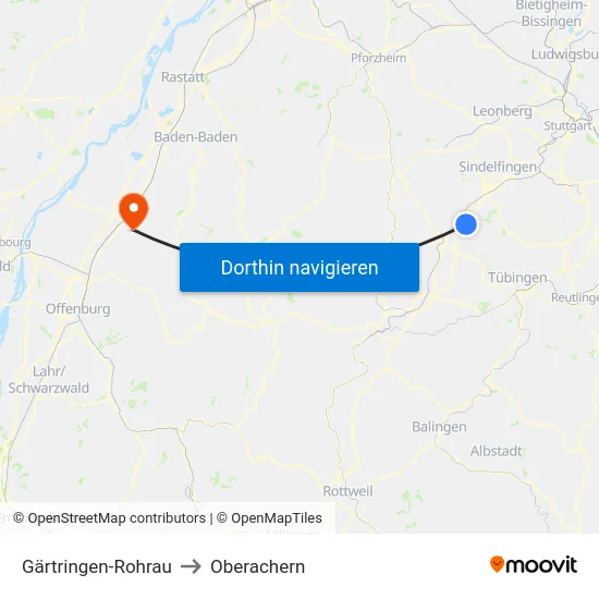 Gärtringen-Rohrau to Oberachern map