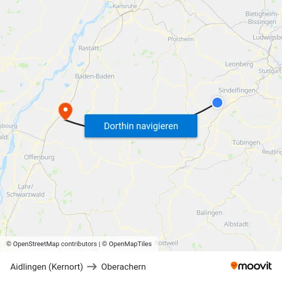 Aidlingen (Kernort) to Oberachern map