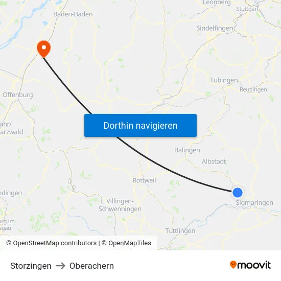 Storzingen to Oberachern map