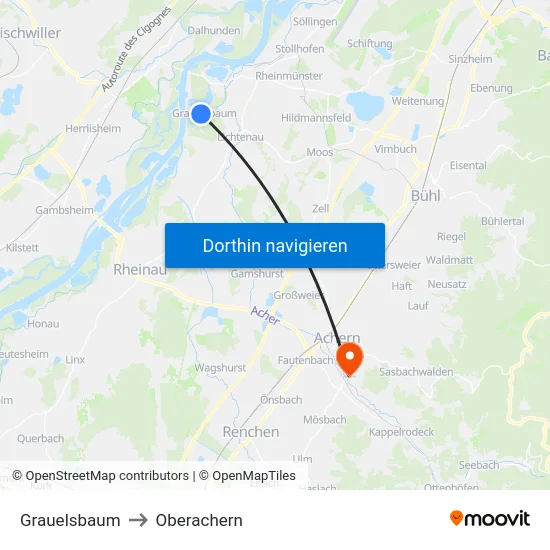 Grauelsbaum to Oberachern map