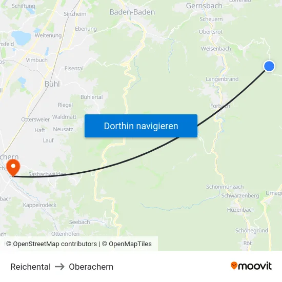 Reichental to Oberachern map