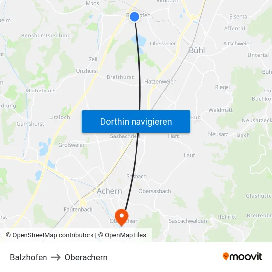 Balzhofen to Oberachern map