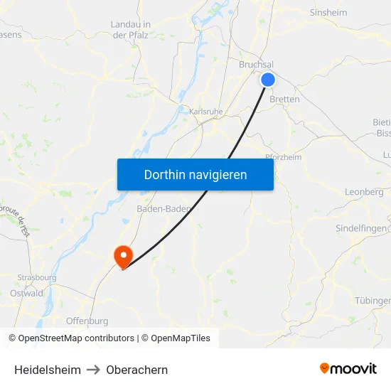 Heidelsheim to Oberachern map
