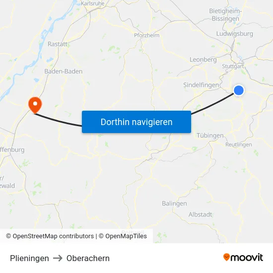 Plieningen to Oberachern map