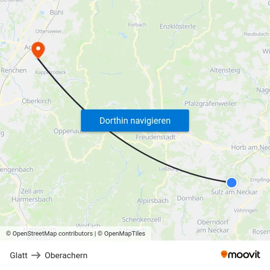 Glatt to Oberachern map