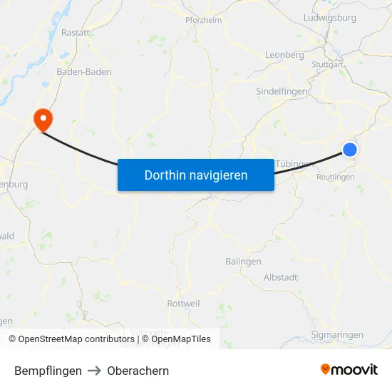 Bempflingen to Oberachern map
