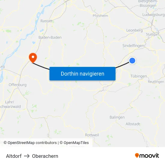 Altdorf to Oberachern map