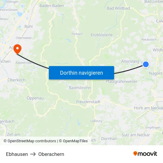 Ebhausen to Oberachern map