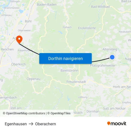 Egenhausen to Oberachern map
