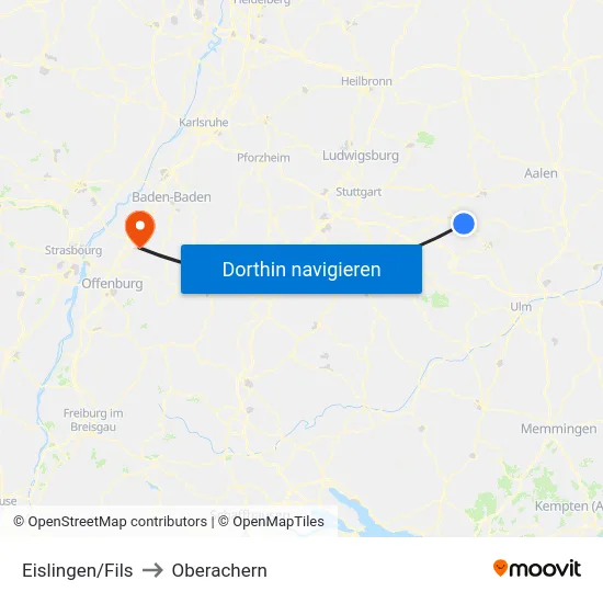 Eislingen/Fils to Oberachern map