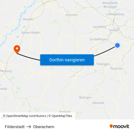Filderstadt to Oberachern map