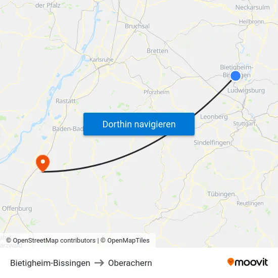 Bietigheim-Bissingen to Oberachern map