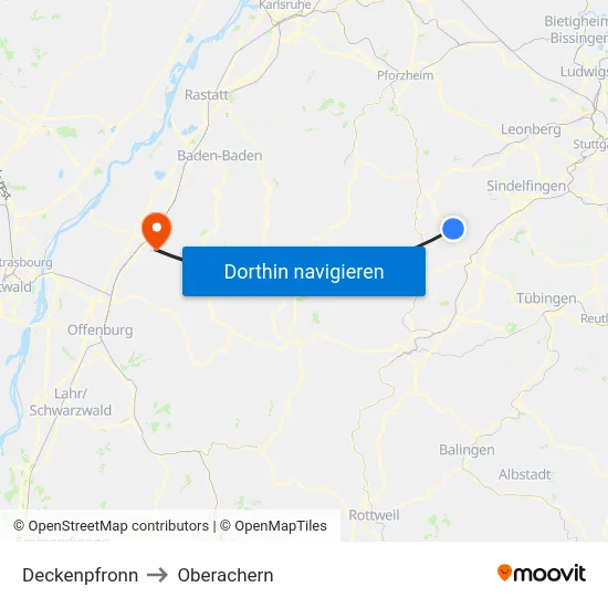 Deckenpfronn to Oberachern map