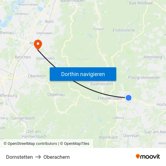 Dornstetten to Oberachern map