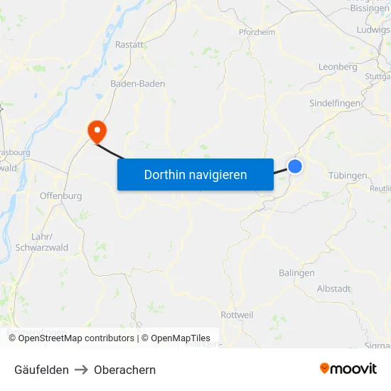 Gäufelden to Oberachern map