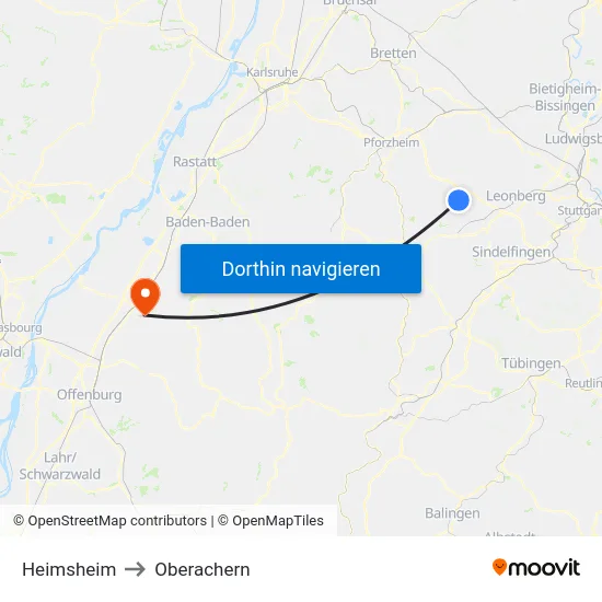 Heimsheim to Oberachern map