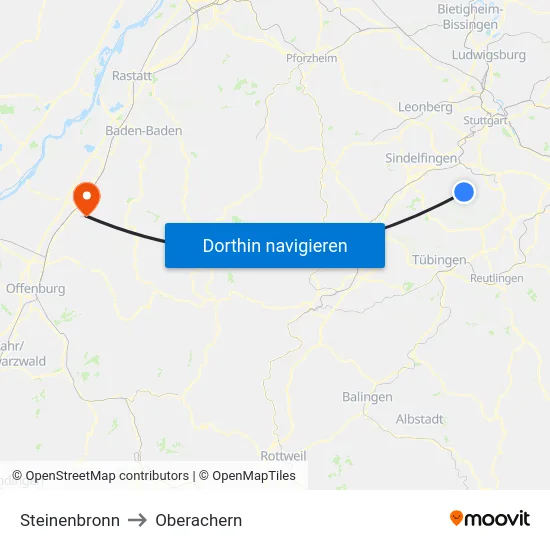 Steinenbronn to Oberachern map