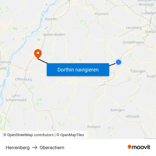 Herrenberg to Oberachern map