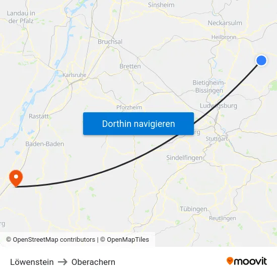 Löwenstein to Oberachern map