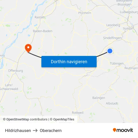 Hildrizhausen to Oberachern map