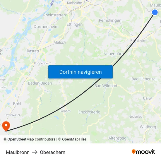Maulbronn to Oberachern map