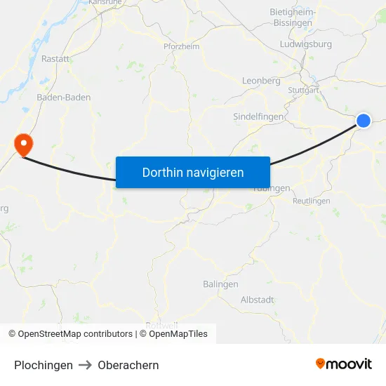 Plochingen to Oberachern map