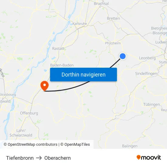 Tiefenbronn to Oberachern map