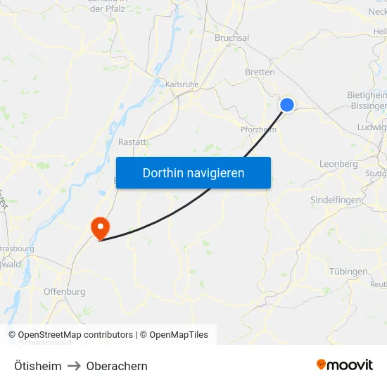 Ötisheim to Oberachern map