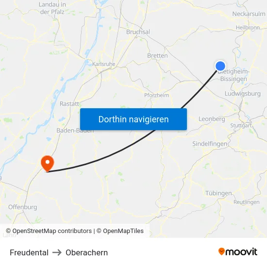 Freudental to Oberachern map