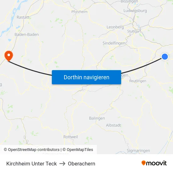 Kirchheim Unter Teck to Oberachern map