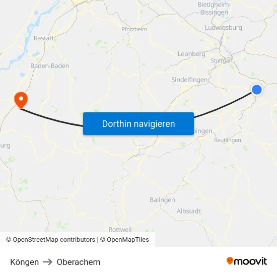 Köngen to Oberachern map