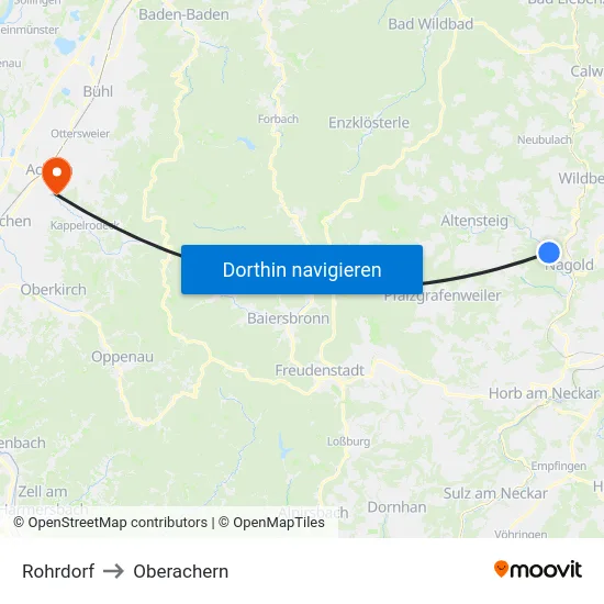 Rohrdorf to Oberachern map