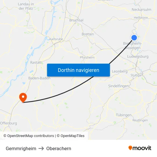 Gemmrigheim to Oberachern map