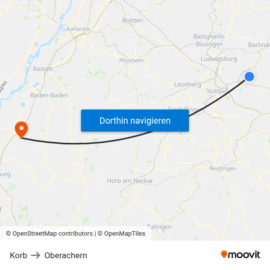 Korb to Oberachern map