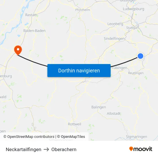 Neckartailfingen to Oberachern map