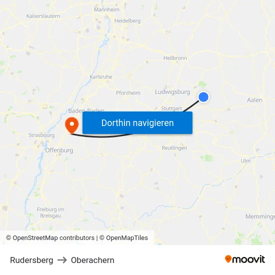 Rudersberg to Oberachern map