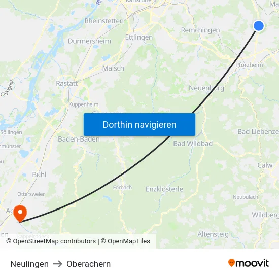 Neulingen to Oberachern map