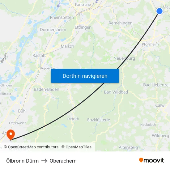 Ölbronn-Dürrn to Oberachern map